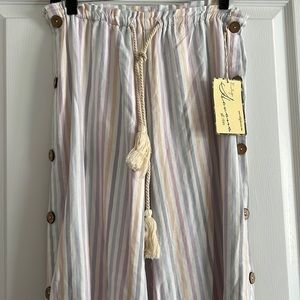 Colorful striped linen beach coverup pants